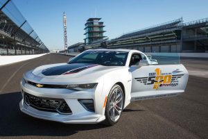 The 2017 Camaro SS 50th Anniversary Edition will lead the 100th running of the Indianapolis 500 at the Indianapolis Motor Speedway in Indianapolis, Indiana next month, driven by motorsports legend Roger Penske, who is marking 50 years as a race team owner. (Photo by Bret Kelley/IMS for Chevrolet)