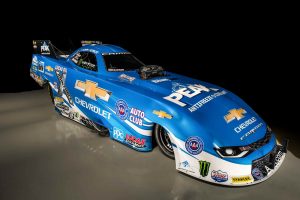 Chevrolet and 16-time NHRA champion John Force unveil the all-new 2016 Camaro SS Funny Car Tuesday, May 17, 2016 in Brownsburg, Indiana. The new Funny Car body is the first based on the sixth-generation Camaro SS. Force will race the new Funny Car this weekend at the NHRA Kansas Nationals in Topeka, Kansas. ForceÕs teammates Courtney Force and Robert Hight will introduce new Camaro SS Funny Cars later this season. (Photo by Eric Meyer for Chevy Racing)